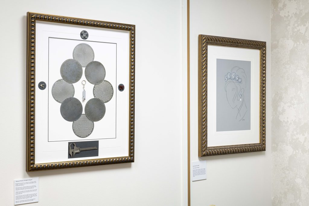 Framed diamond plates in a viewing room
