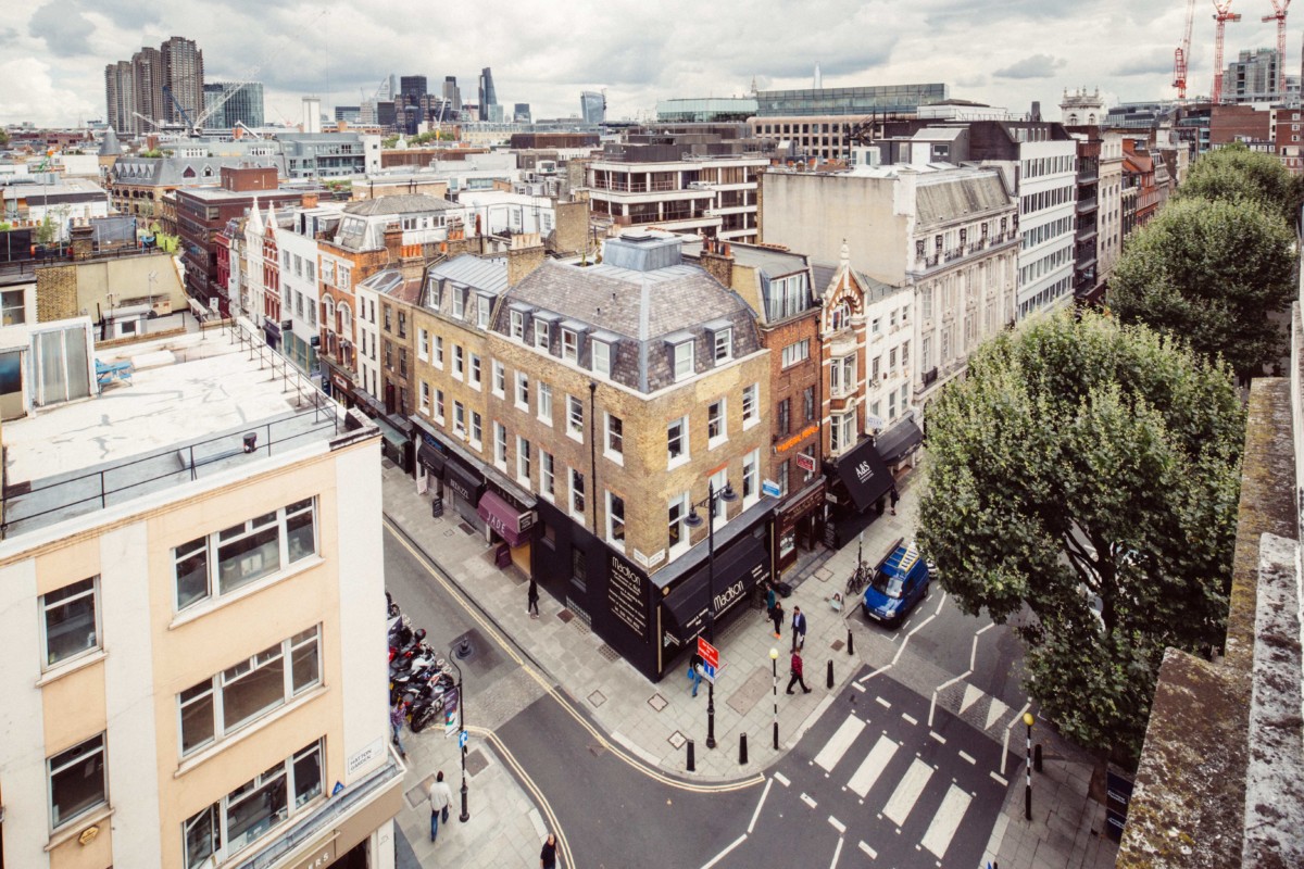 Hatton Garden from above, looking across Greville Street